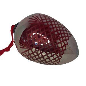 Christmas jumbo glass silver egg ornament red etching metal finial India 8"